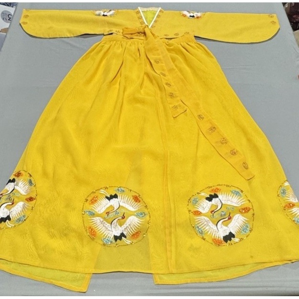 Custom Authentic Korean Hanbok Yellow Crane Formal Petite Traditional Petticoat